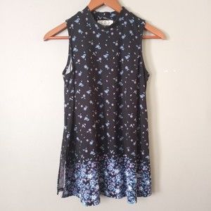 Pink Rose Womens Medium Colorful Floral Mock Neck Tank Top Bohemian Stretch